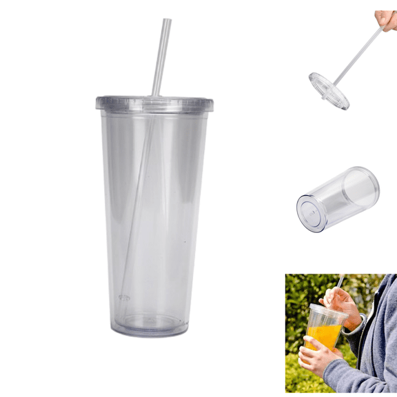 Acrylic Tumbler 16 oz, Double Wall Travel Plastic Tumbler for Cold Beverage, Coffee ,Tea, Smoothies(Leak Proof, with Lids& Straw,1Pcs, Clear)