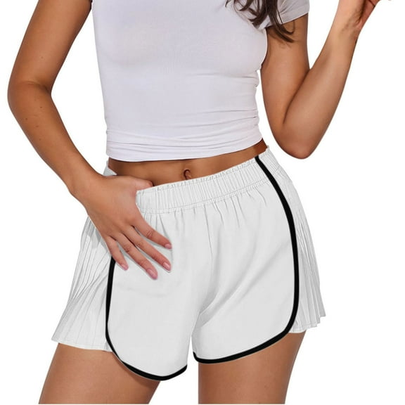 Plebaso Women's Summer Shorts Side Pleated Athletic Shorts Elastic Waist Running Shorts Activewear