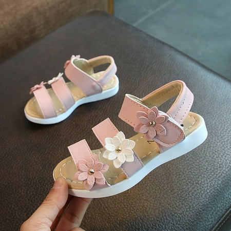 

QISIWOLE Children Girls Sandals Princess Open-toed Soft Bottom Flowers Roman Beach Shoes summer savings