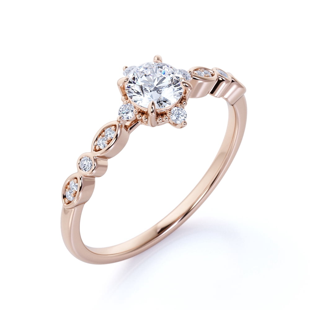 JeenMata 1.75 Carat Round Near Colorless Moissanite Promise Ring - Minimalist Moissanite Engagement Ring - 18k Rose Gold over Silver