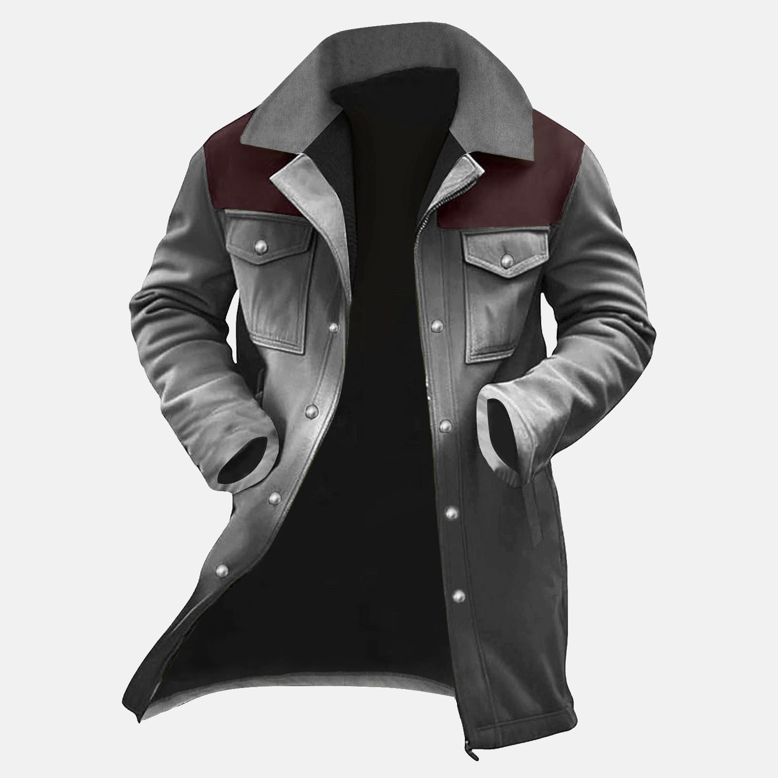 DUMUIELD Western Jackets for Men Vintage Cowboy Suede Jacket Plush Collar Trench Coats Faux Leather Zip Up Casual Winter Tops Gray,M