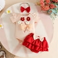 thumbnail image 2 of Newborn Girls One Piece Romper Cute Comfy Onesies With Bow Shorts & Headband Short Sleeve Crew Neck Jumpsuit (12-18 Months, Red), 2 of 8