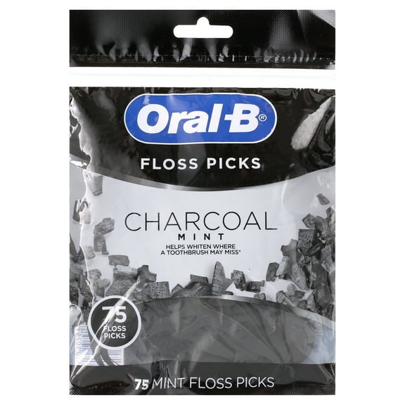 Oral-B Charcoal Infused Mint Dental Floss Picks, 75 count