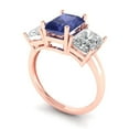 thumbnail image 2 of 4.0ct Emerald Cut Blue Tanzanite 18k Pink Rose Gold Engraving Statement Bridal Wedding Three-Stone Designer Ring Size 10.5, 2 of 5