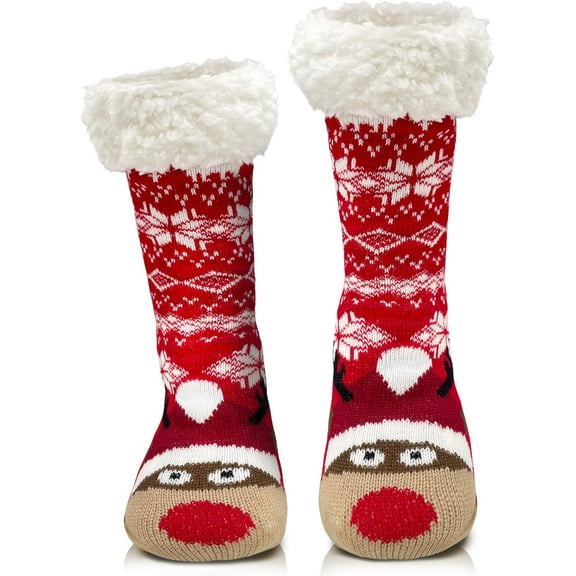 Jtbuh XLY Womens Slipper Socks, Winter Grippers Warm Fuzzy Fluffy Slipper Socks for Christmas Gifts
