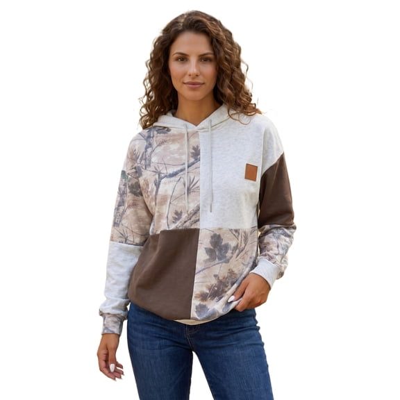 TinyCribz Women's Camo Patchwork Hoodie – Western Style Long Sleeve XL