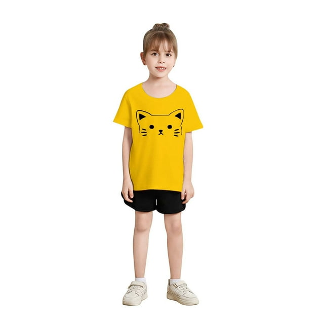 TZEWGL Tops For Kid Summer Cartoon Print Short Sleeve Crew Neck Blouse For Kids size 6-7T