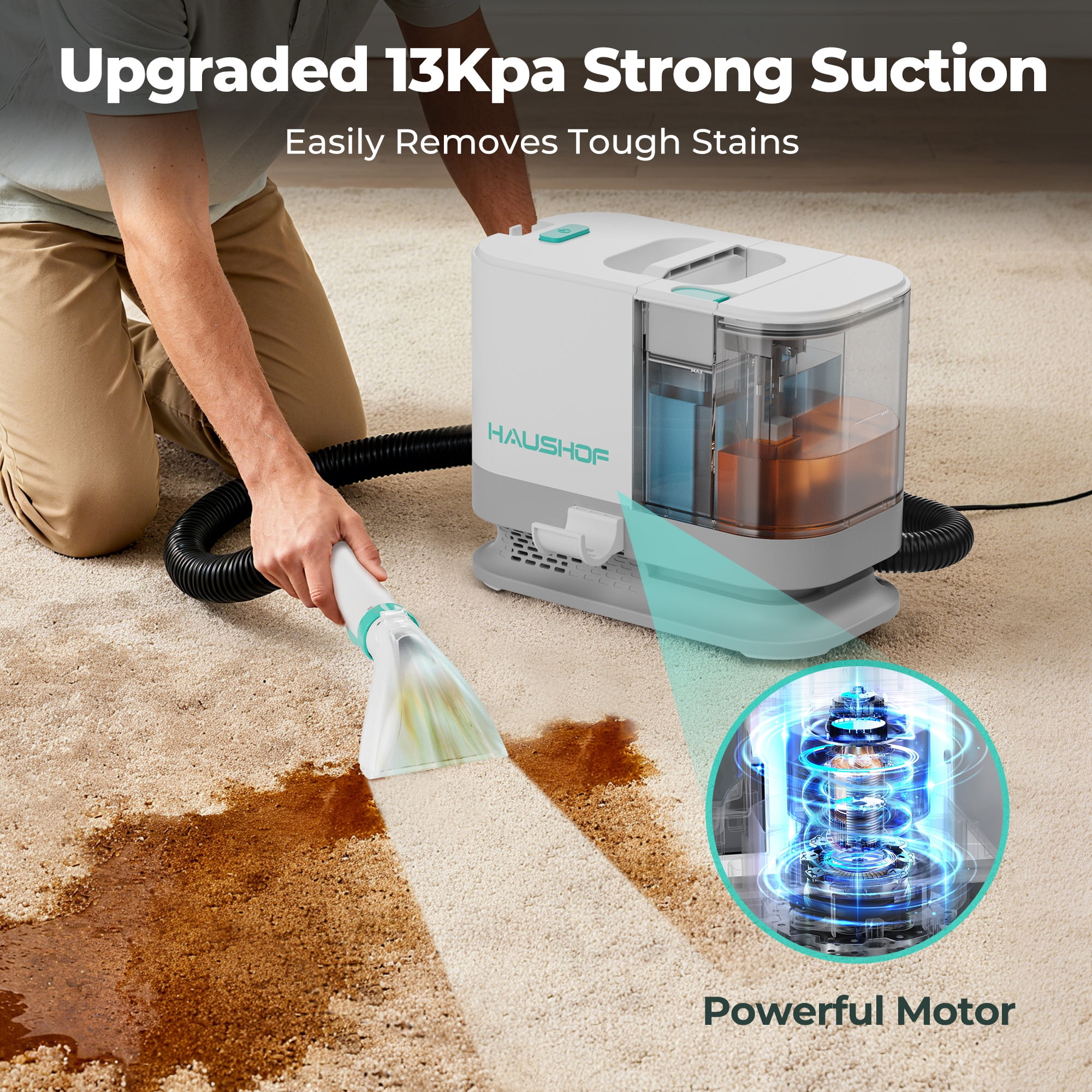 HAUSHOF Carpet & Upholstery Cleaner, 13Kpa Suction, Deep Stain