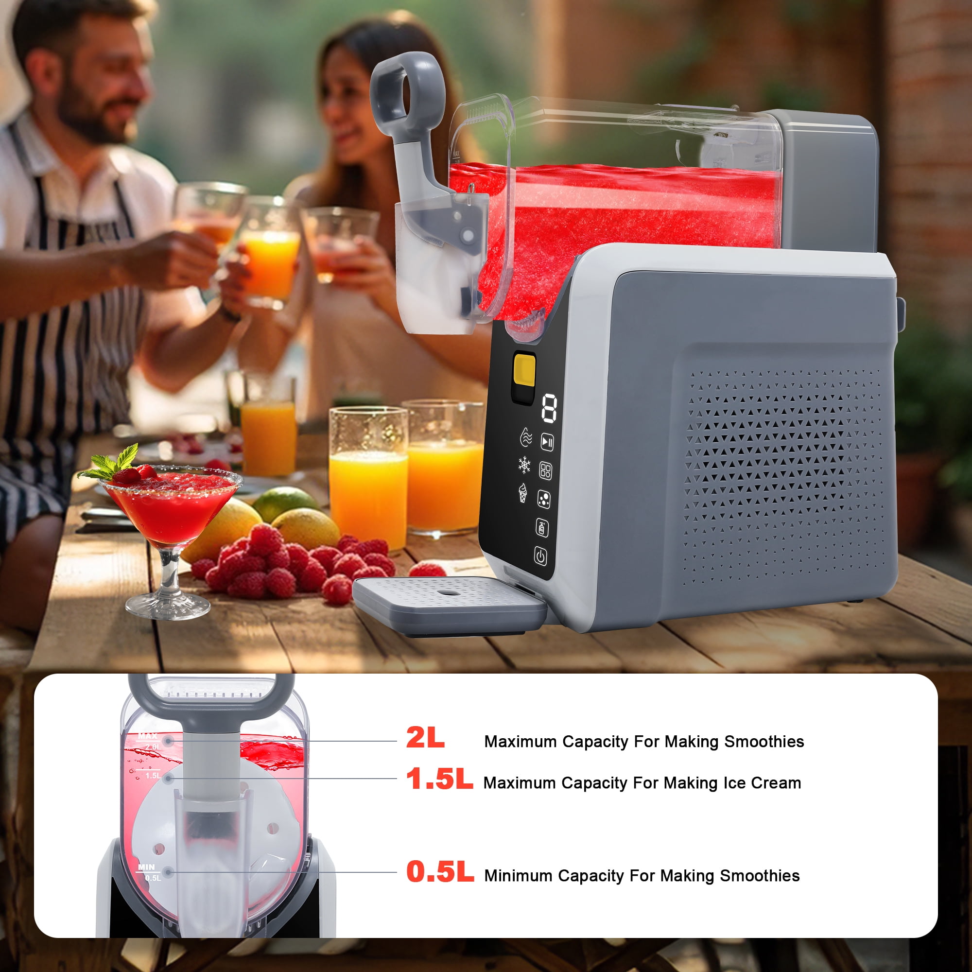 Leumius Slushie Machine, Slushy Machine for Home No ice Needed, Professional Frozen Drink Maker withLED Display, Programs for Frozen Margaritas, lce Cream