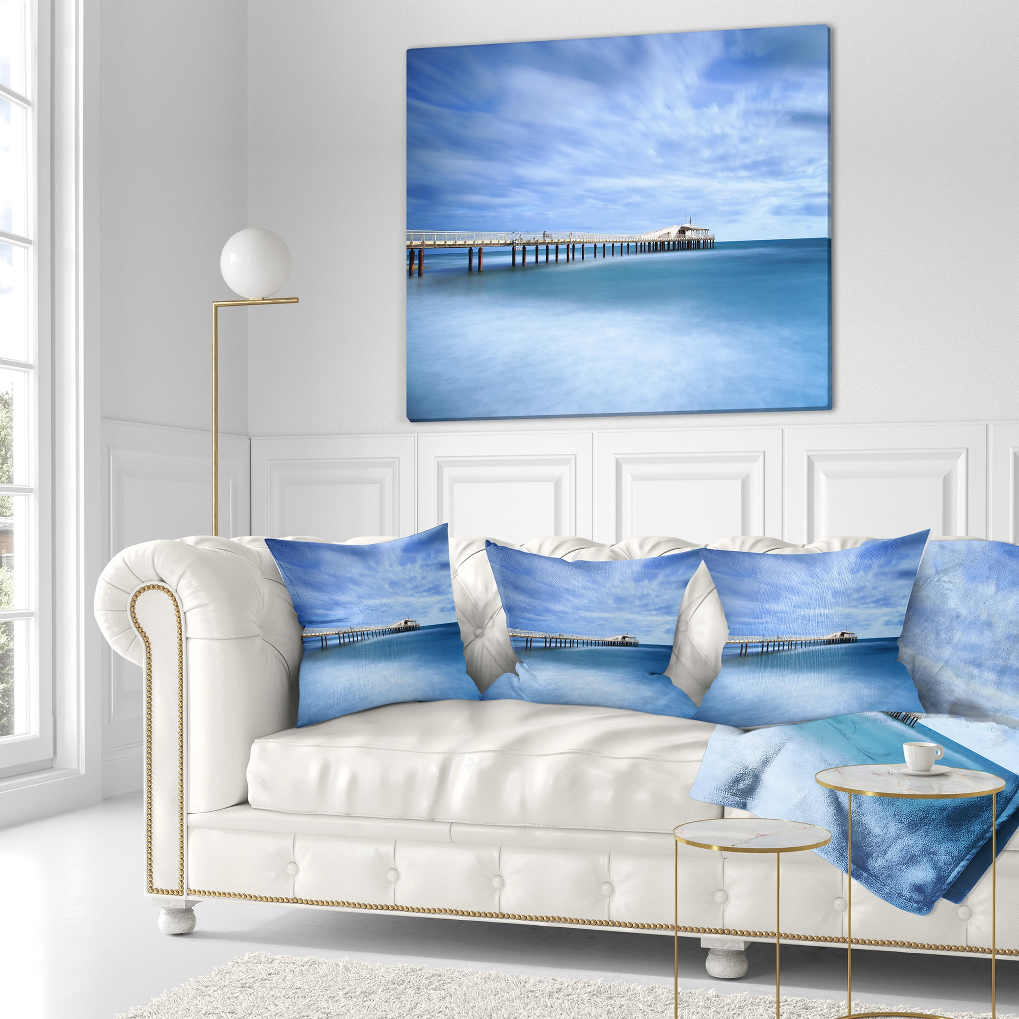 Designart Pier Infinite to Blue Sea - Seascape Throw Pillow - 16x16