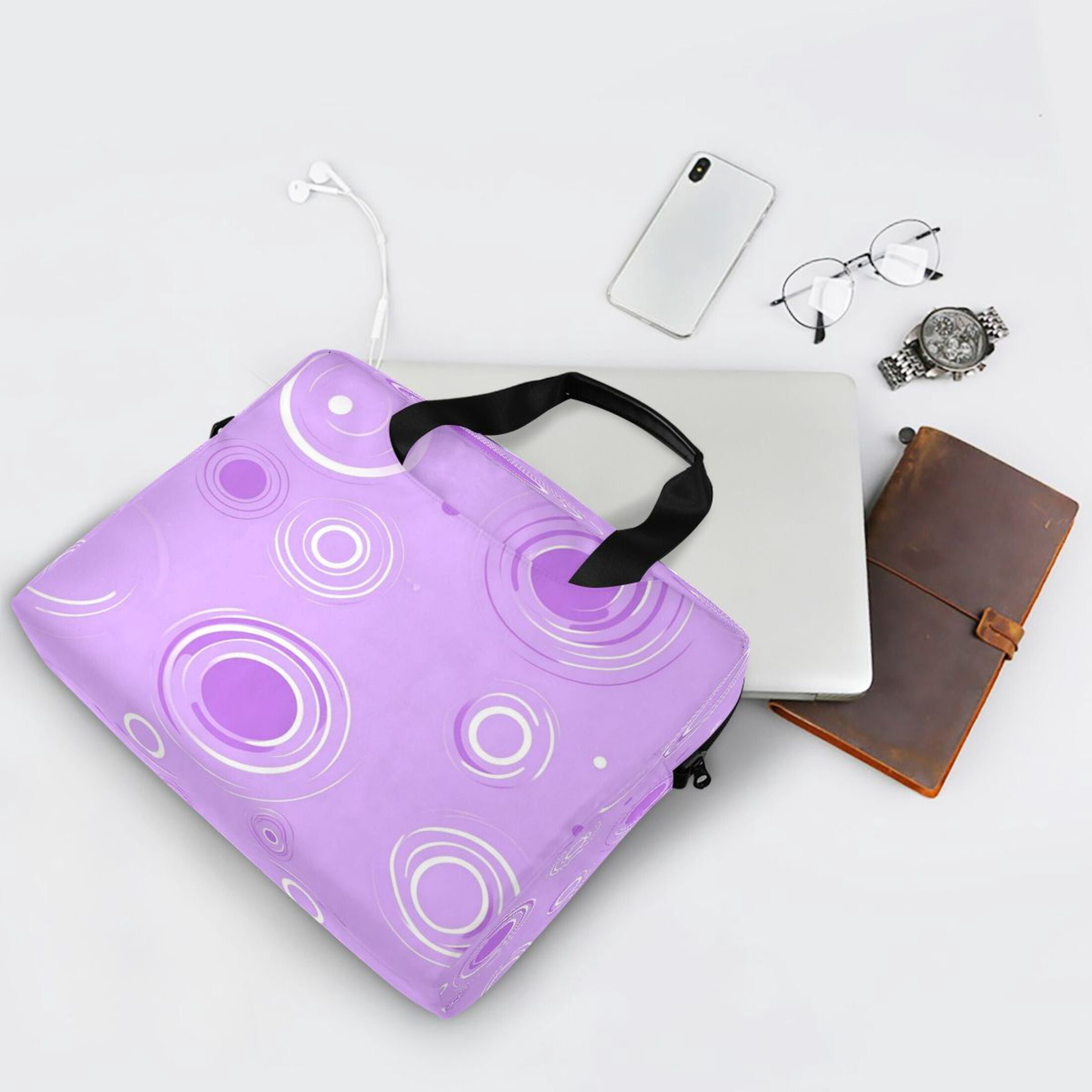 16" Laptop Tote Bag Laptop Sleeve Case Computer Briefcase for Work & Travel Purple Circles