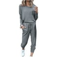 thumbnail image 2 of Women Spring 2 Piece Lounge Outfit Plus Size Long Sleeve Pj Top High Waisted Jogger Pants Set Travel Clothes Tracksuit, 2 of 5