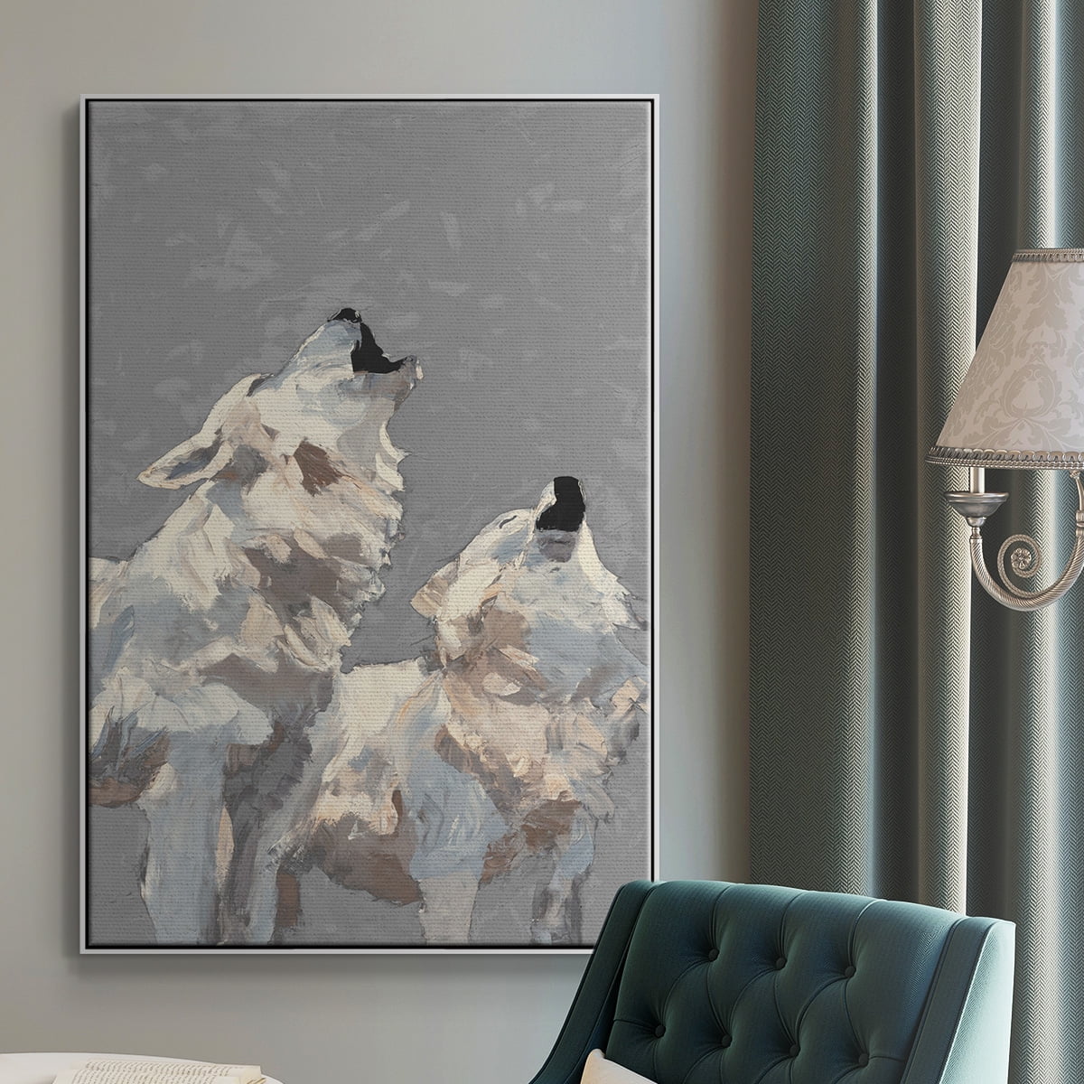 Midnight Wolves Framed Premium Gallery Wrapped Canvas - Ready to Hang - 17 x 25 - White Floating Frame