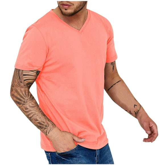 AherBiu Short Sleeve T-Shirts for Men V Neck T Shirts Cotton Tee Tops for Men Causal Summer Solid Color Tshirts for Men
