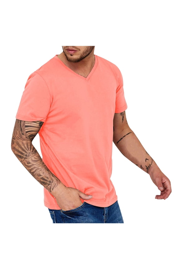 V-Neck TShirtsfor Man Solid Color Pink Short Sleeve Tops Minimalist Solid Mens T-Shirts