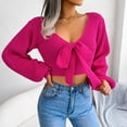 thumbnail image 4 of Lilgiuy Women's Autumn Winter Long Sleeve Solid Blouse V-Neck Bow-Knot Sweater Tops,Hot Pink,4 2022 Fall Winter, 4 of 5