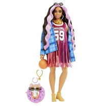 Barbie Extra Fashion Doll with Pink-Streaked Crimped Hair in Jersey Dress with Accessories & Pet