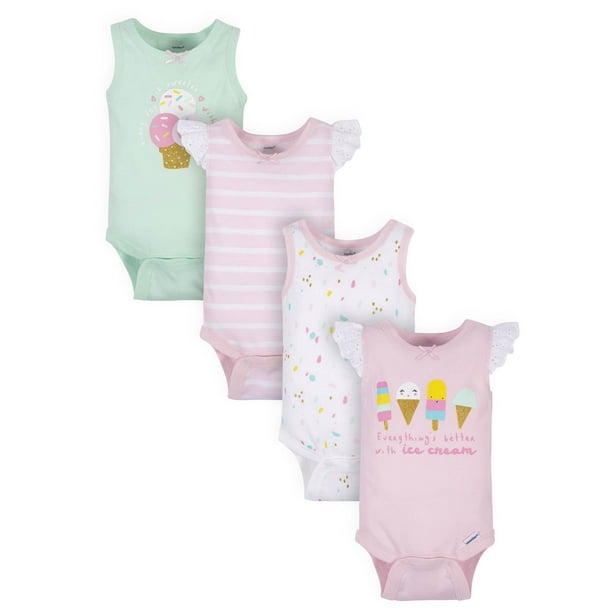 Gerber Gerber Baby Girl Tank Onesies Bodysuits, 4pk