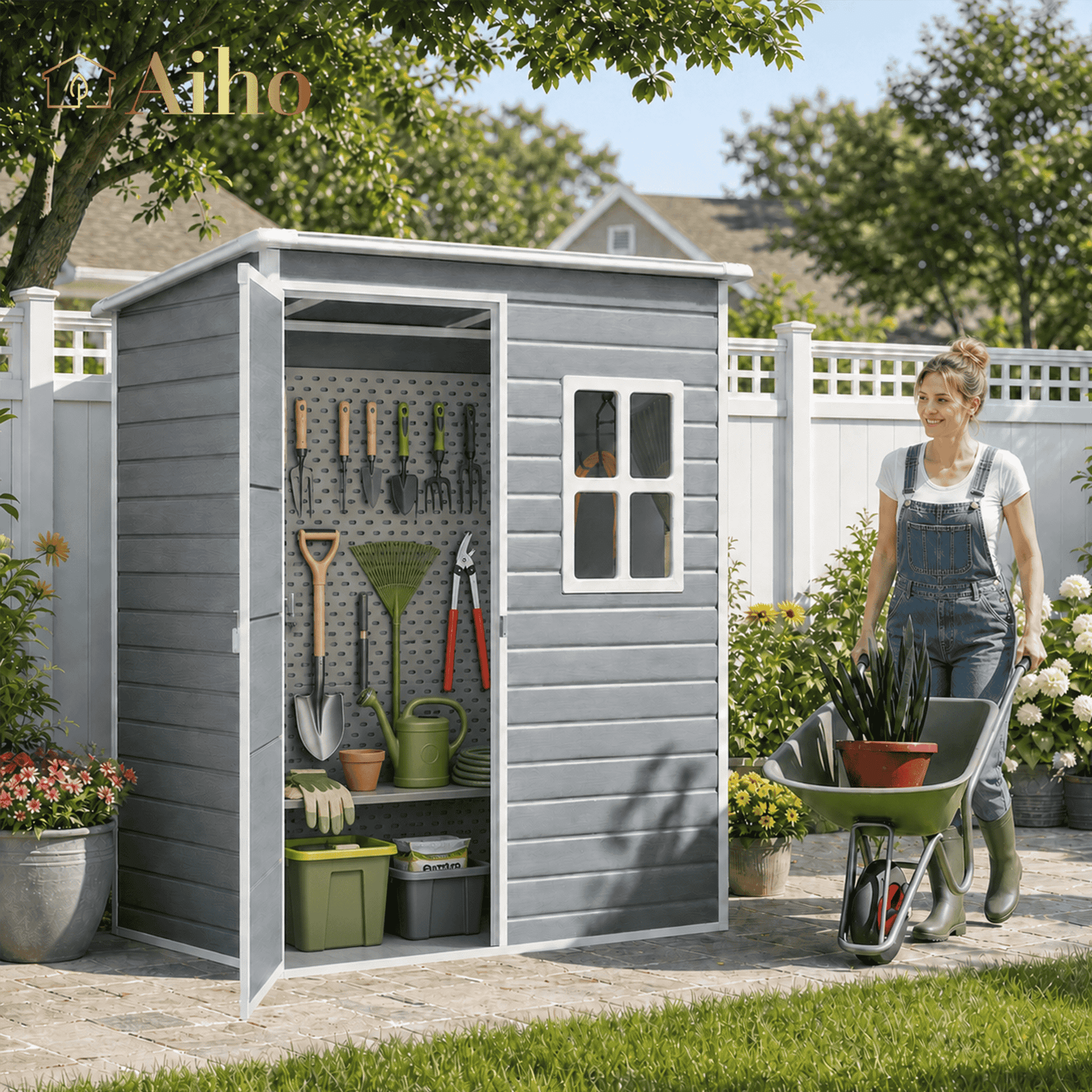 5 x 3 Ft Outdoor Storage Shed with Lockable Door, Weatherproof Resin Garden Shed with Floor & Ventilation for Patio, Lawn, Gray
