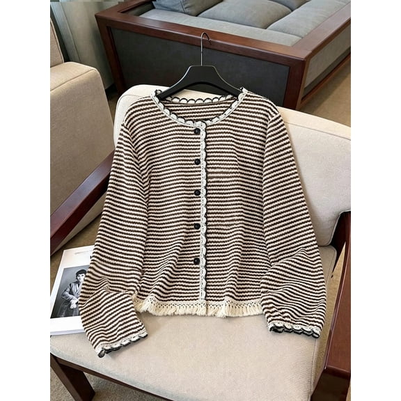 Womens Minimalist Cardigan Trim Button Down Long Sleeve Knit Top