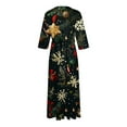 thumbnail image 4 of Christmas Dresses for Women Ladies Fashion Christmas Print Lapel Button-Down Seven-Quarter Cuff Strap-Up Dress for Christmas Party,Green,L, 4 of 5