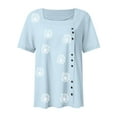 thumbnail image 5 of Awdenio New Summer Fashion Tops for Women 2024, Ladies Summer Casual Short Sleeve Flower Printing Loose Shirt Tops Light Blue XL, 5 of 5