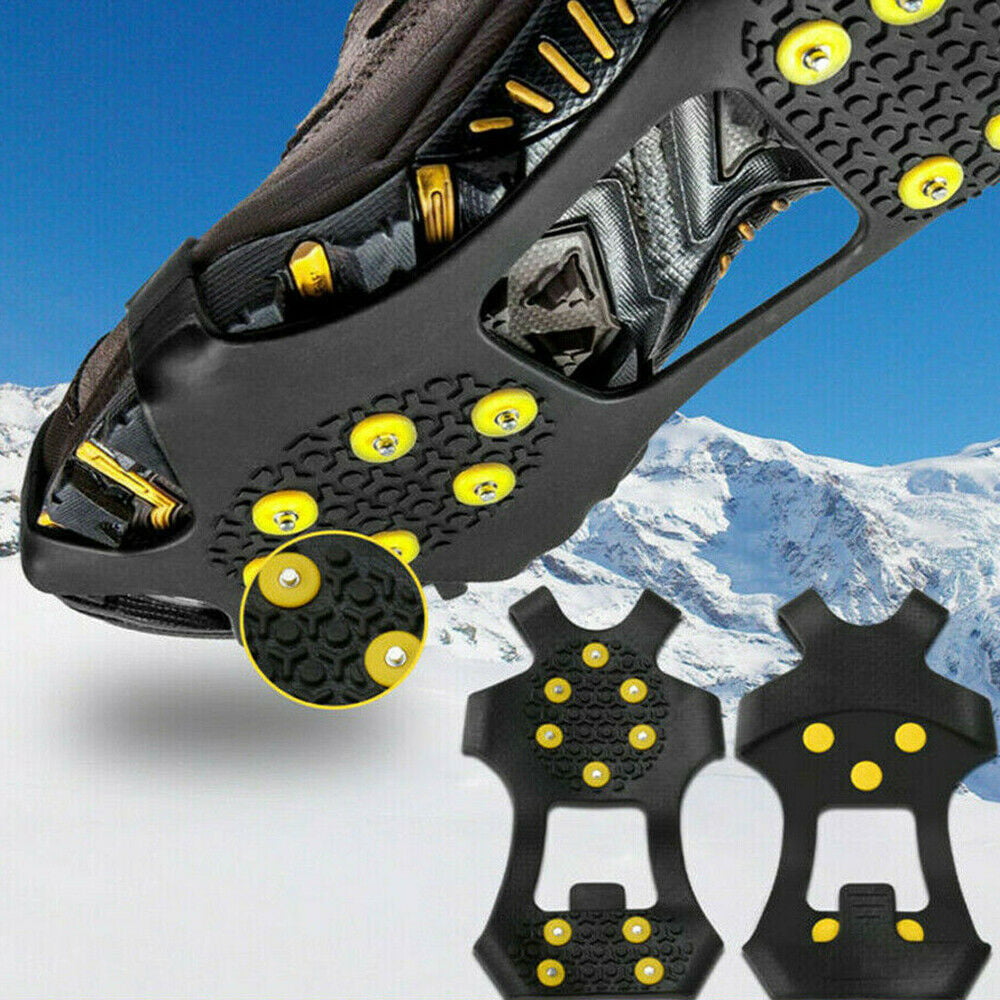 10-STUD Ice Snow Grippers Anti Slip For Winter Shoes Boots Spikes Grips Crampon 