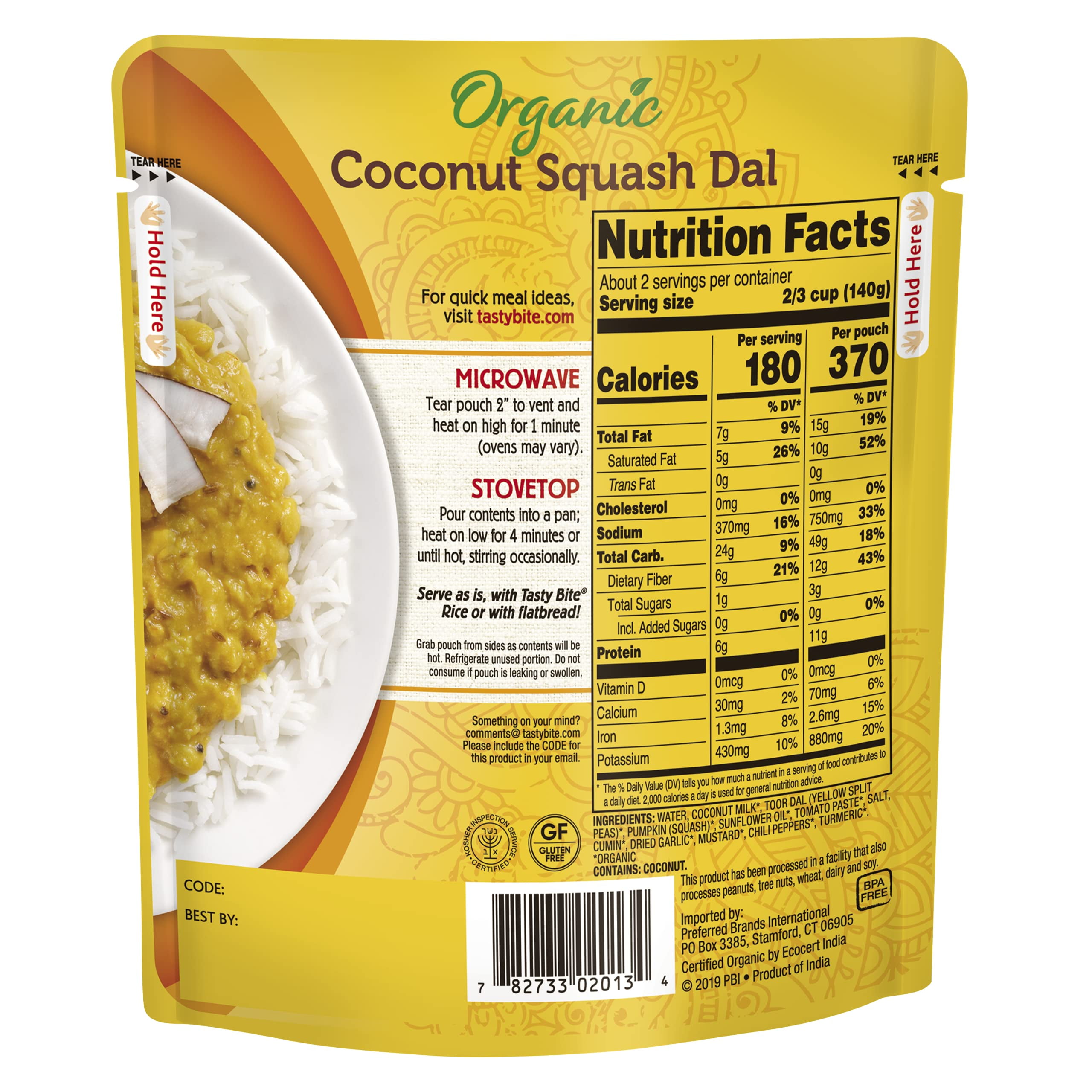 TASTYBITE Coconut Squash Dal, 10 OZ, 6 count