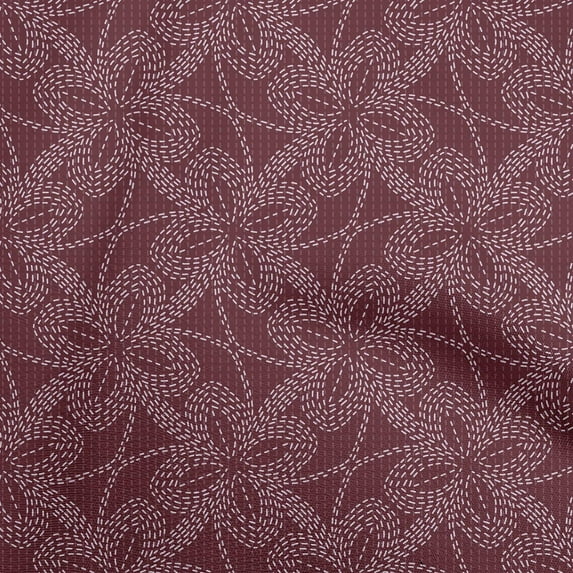 oneOone Cotton Poplin Maroon Fabric Running Stitch Floral Dress Material Fabric Print Fabric By The Yard 42 Inch Wide