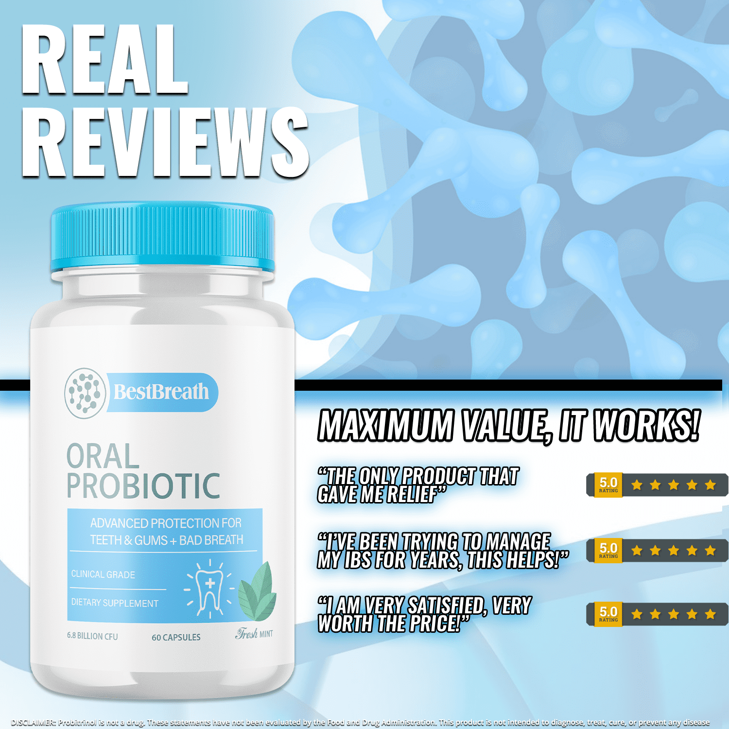 (5 Pack) Best Breath - Advanced Oral Probiotics Formula for Healthy Teeth and Gums, Fresh Breath, Ear, Nose, Throat, and Immune Health Supplement - 300 Capsules