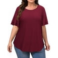 thumbnail image 3 of WellSize Plus Size Tops for Women Eyelet Crew Neck Tunic Blouses Casual Summer Ruffled Short Sleeve Shirts, 3 of 8