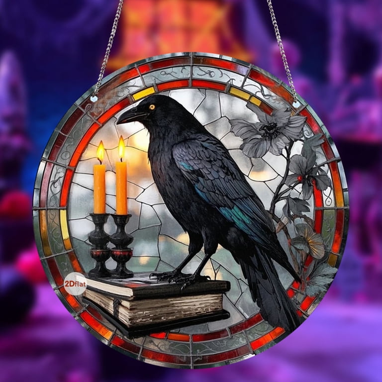 Taotanxi Crow Pattern Suncatcher Stained Glass,Hanging Stained