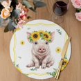 thumbnail image 3 of Sunflower Pig Round 13 Inch Placemats Set of 8, Summer Eucalyptus Yellow Lace HeatResistant Non Slip Place Mats for Dining Table, Wipeable Braided Kitchen Table Mats for Housewarming, 3 of 9