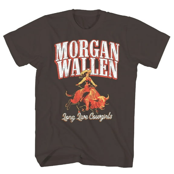 Morgan Wallen Men's Long Live Cowgirls T-Shirt Brown Large | Officially Licensed Merchandise