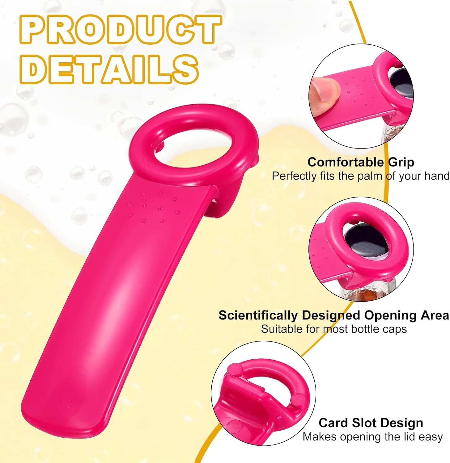 FRKSMD-3 Pcs Jar Key Lid Opener, Plastic Jar Lid Opener Easy Grip Multifunctional Durable Can Open Tool for Elderly Seniors Women Weak Hands Easy-use by Anyone, Rose Red