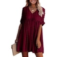 thumbnail image 1 of Vestido corto holgado de verano con mangas cortas y escote en V sexy para mujer, vestido informal con lunares suizos, vestido de talla grande, 1 of 5
