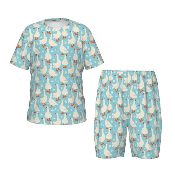 Balery White Geese and Flower Conjunto de Pijama Infantil de Manga Corta con Estampado – Ropa de Dormir de Algodón Suave-Medium