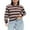 Coffee, variant on Rdhnmea Women Striped T-Shirt Contrast Color Long Sleeve Lapel Neck Pullover