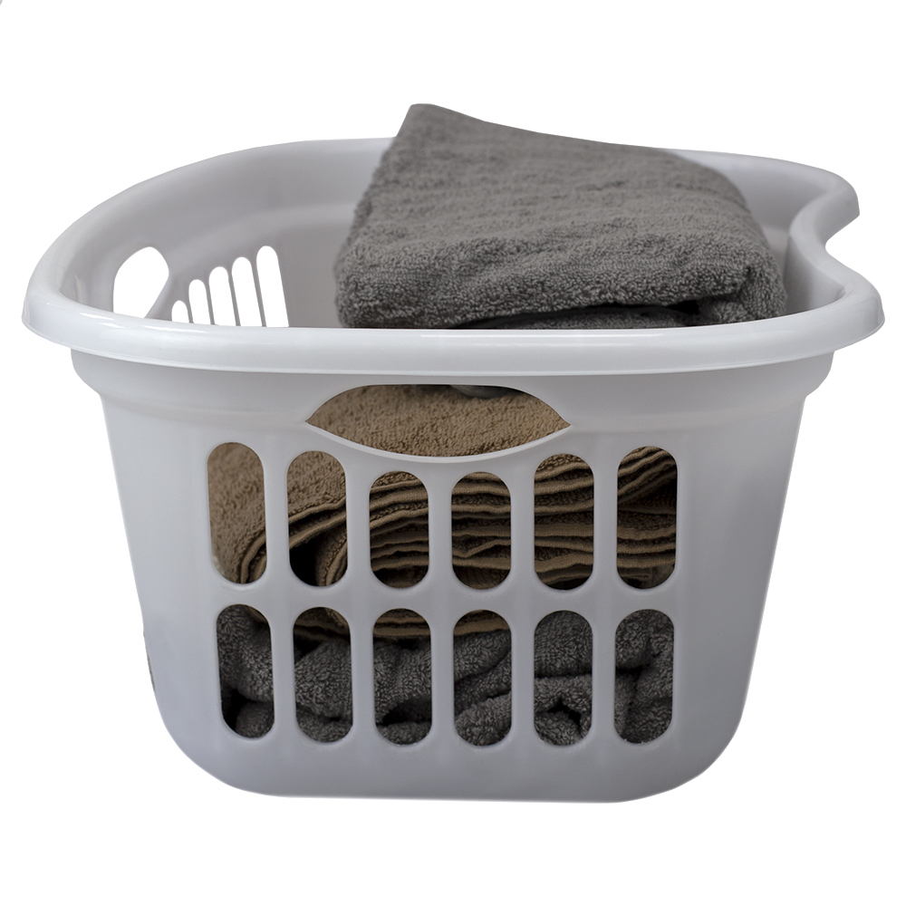 Home Basics Curved Hip Holding Large Capacity Plastic Laundry Basket, White, 15.4"W