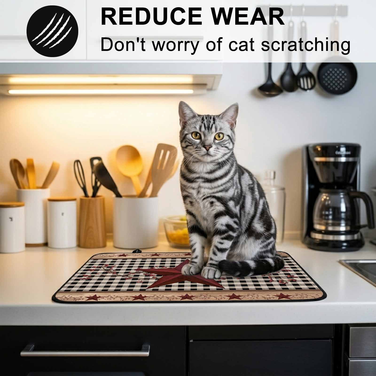 Red Texas Star Farmhouse Stove Top Cover for Electric Stove, Heat-proof & Non Slip Glass Top Stove Cover Protector, Black Plaid Berry Country Kitchen Flat Cooktop Rubber Mat 24x21 Inches