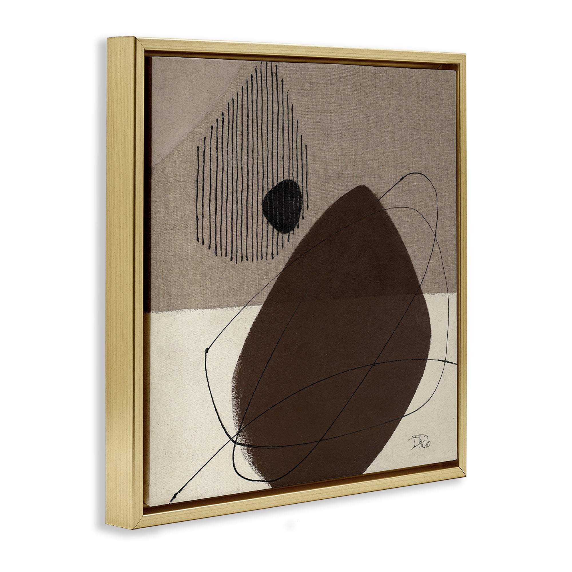 Stupell Industries Hidden Lines Abstraction Abstract Painting Gold Floater Framed Canvas Art Print Wall Art, 18 x 18