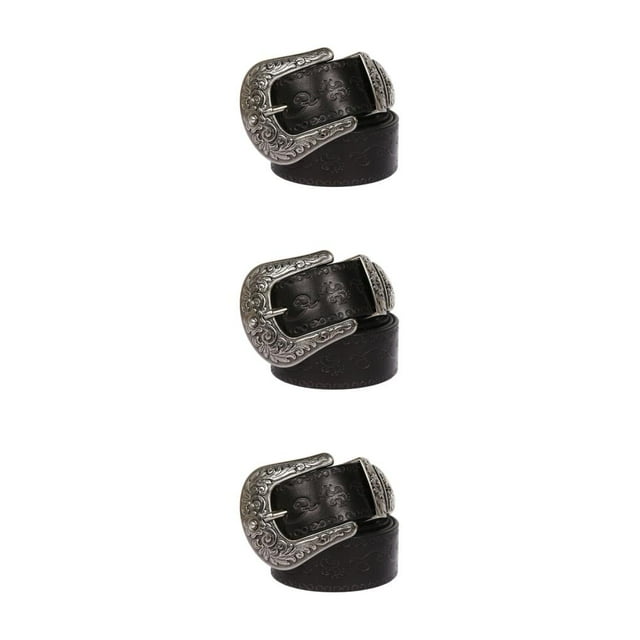 kurtrusly Trendy PU Leather Belt For Fashionable Outfits Embossed Pattern And Convenient round flowers black 105cm 3Set