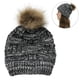 thumbnail image 1 of Gorro grueso de lana de punto cálido para mujer, gorro grueso con agujero para cola de caballo, gorro con botón, mezclas para soporte de máscaras, 1 of 8