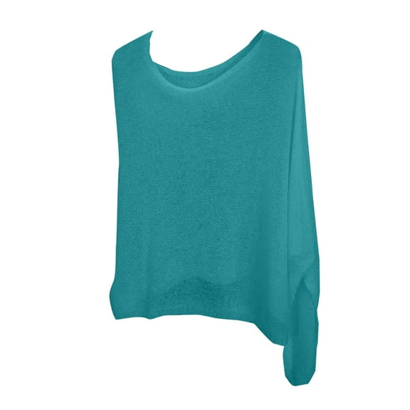 LIZUOJUN Women Sheer Lightweight Knit Shawl Transparent Beach Cover-Up Versatile Asymmetrical Hem Wrap for Summer & Layering Blue One Size