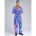 thumbnail image 5 of Nyeemya Men's Shiny Metallic Overalls Mechanic Suit Space Man Work Coveralls One Piece Disco Jumpsuits with Belt Blue S, 5 of 7
