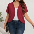 thumbnail image 5 of Women's Plus Size Cropped Cardigans Open Front V Neck Short Sleeve Knit Shrug Lightweight Dress Cover Up Wine, 5 of 9