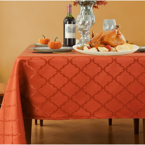 SASTYBALE Fall Tablecloth Floral Jacquard Polyester Table Cloth Spill Proof Wrinkle Resistant Table Cover for Harvest, Thanksgiving Decoration(Rectangle,52"x70"(4-6 Seats,Rust)
