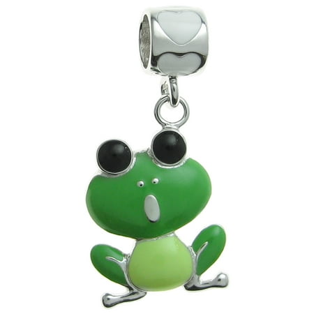 - Queenberry Rhodium-plated Sterling Silver Lovely Green Frog Enamel European Style Dangle Bead Charm Fits Pandora