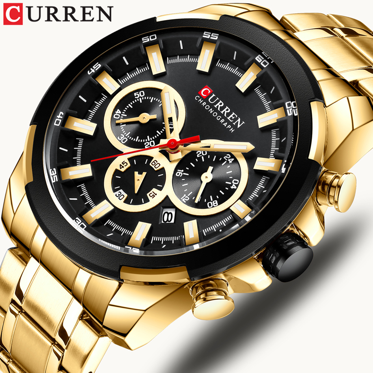 CURREN 8361 Quartz Man Wristwatch Watch for Male Men Watches with Calendar Indicator Date Waterproof Luminous Hands Three Sub-Dials Second Minute Microsecond Chronograph Stainless Steel Stra - image 4 of 7