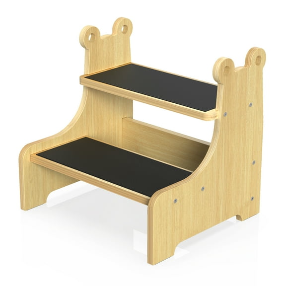 Wooden Step Stool, Two Step Stools Toddler 350 lbs Capacity with Safety Non-Slip Pads and Handles, Bamboo Step Stool for Bathroom, Kitchen